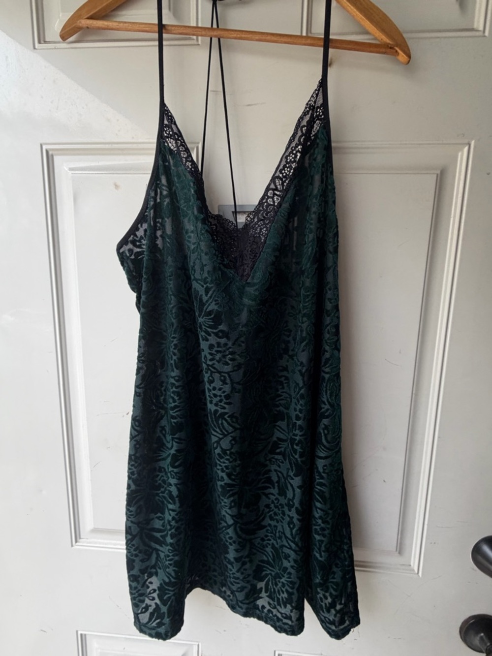 Lace-Trim Forest Green Slip Dress